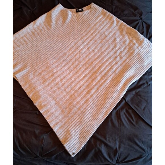 BERYLL Dramatic Asymmetrical Poncho Ribbed Gray 100% Cashmere Sweater - 346 - Picture 6 of 12